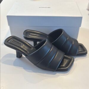 Vince Black Quilted Leather Mules